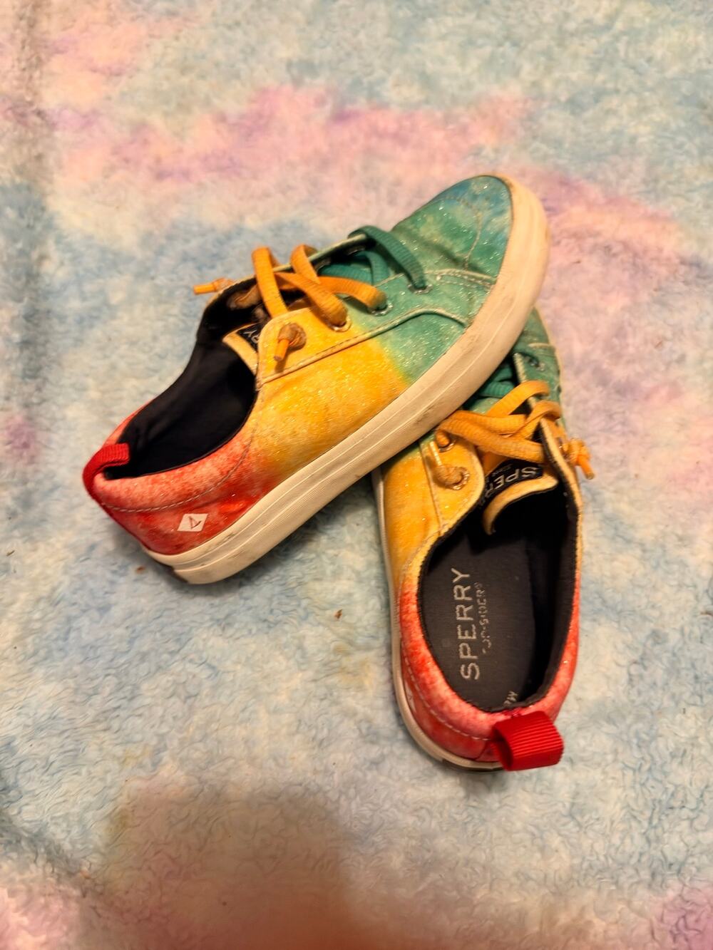 Sperry Kids Crest Vibe Jr. "Snowcone Tie Dye" Rainbow Glitter Sneakers
